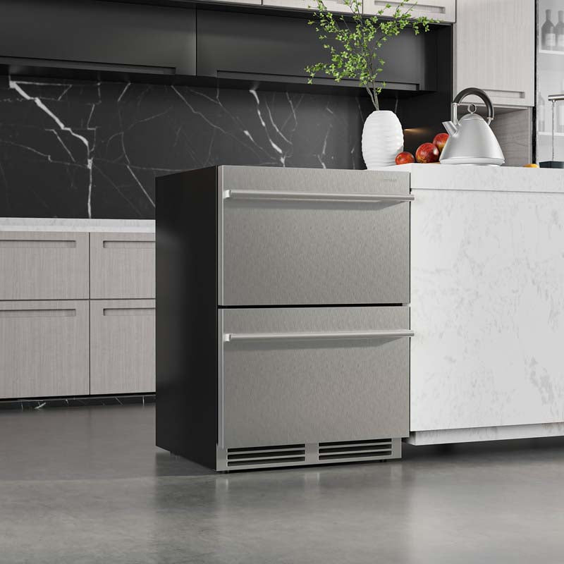 4.9 Cu.Ft Dual Drawer Fridge with 37?-64? Temperature Range, 24 Inch Under Counter & Freestanding Refrigerator Cooler for Beverages Wine Vegetables Fruits