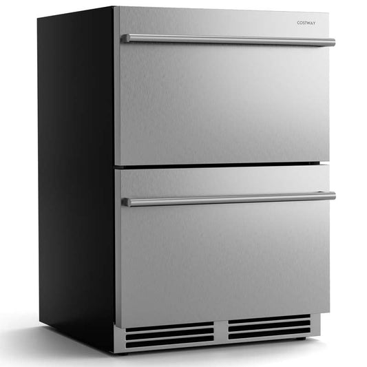 4.9 Cu.Ft Dual Drawer Fridge with 37?-64? Temperature Range, 24 Inch Under Counter & Freestanding Refrigerator Cooler for Beverages Wine Vegetables Fruits