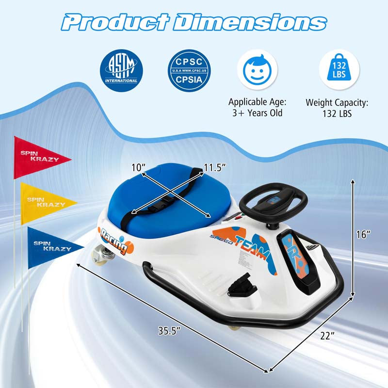 24V Kids Ride On Drift Car with 360° Spin, 3 Flags Included, Electric Drifting Go Kart for Kids,  Racing Car for Toddlers Aged 3+