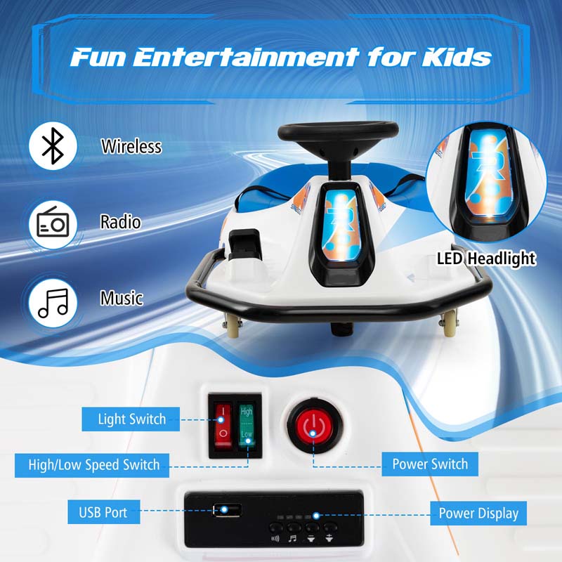 24V Kids Ride On Drift Car with 360° Spin, 3 Flags Included, Electric Drifting Go Kart for Kids,  Racing Car for Toddlers Aged 3+