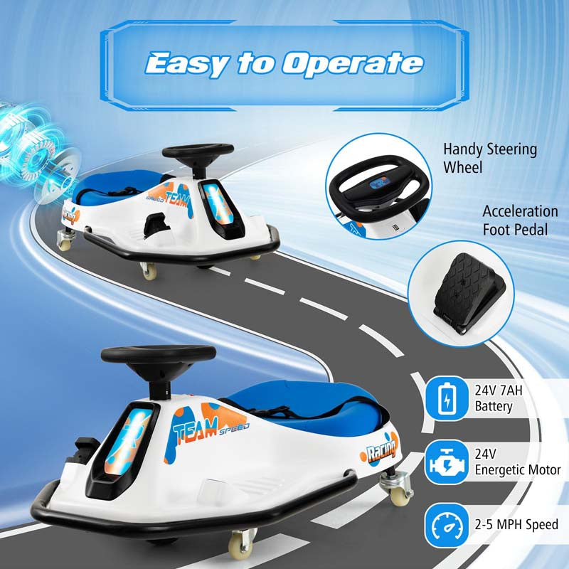 24V Kids Ride On Drift Car with 360° Spin, 3 Flags Included, Electric Drifting Go Kart for Kids,  Racing Car for Toddlers Aged 3+