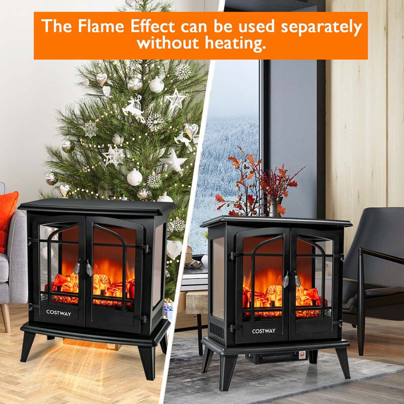 25" Electric Fireplace Stove, 1400W Freestanding Fireplace Heater, Electric Stove Heater with Realistic Flame Effect
