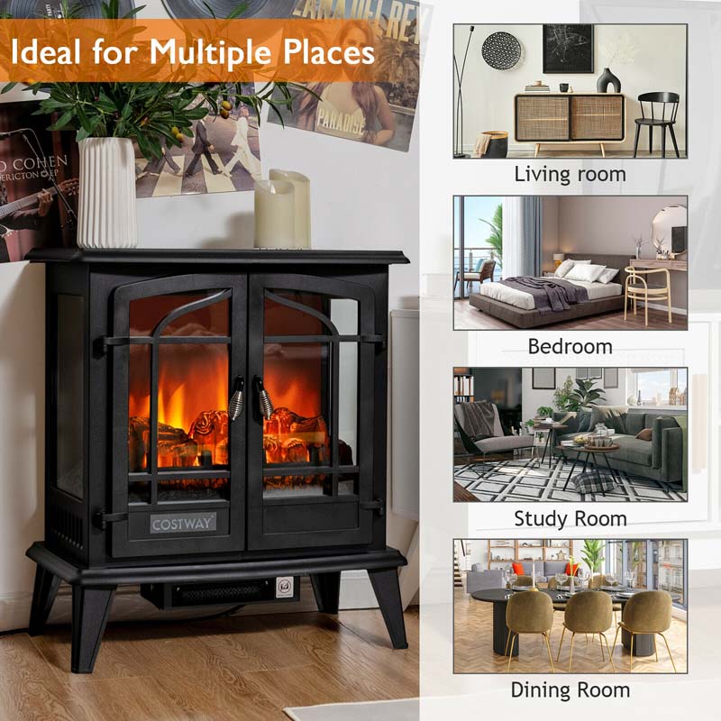 25" Electric Fireplace Stove, 1400W Freestanding Fireplace Heater, Electric Stove Heater with Realistic Flame Effect