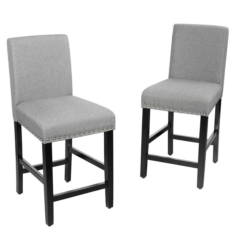 2-Pack 25" Linen Fabric Bar Stools Counter Height Dining Chairs for Kitchen Island Pub Bistro
