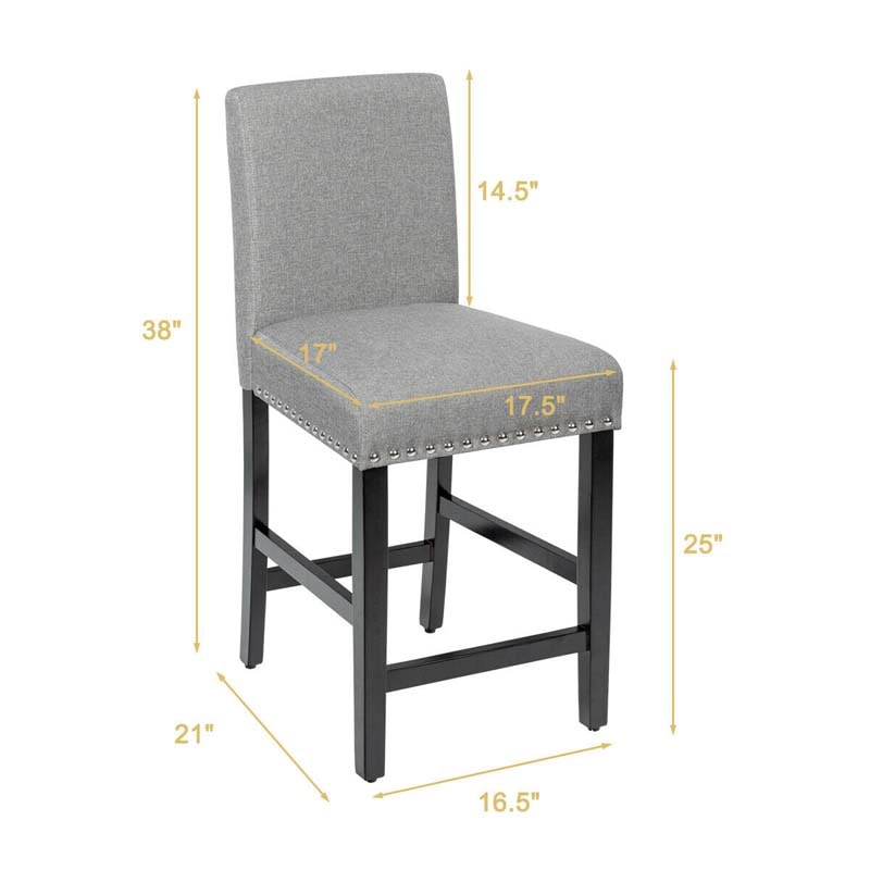 2-Pack 25" Linen Fabric Bar Stools Counter Height Dining Chairs for Kitchen Island Pub Bistro