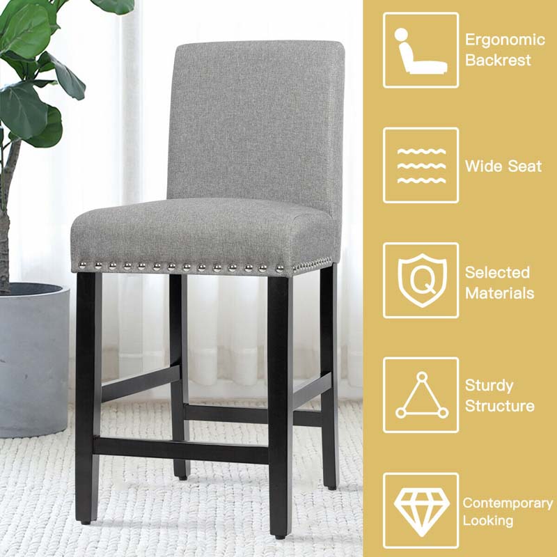 2-Pack 25" Linen Fabric Bar Stools Counter Height Dining Chairs for Kitchen Island Pub Bistro
