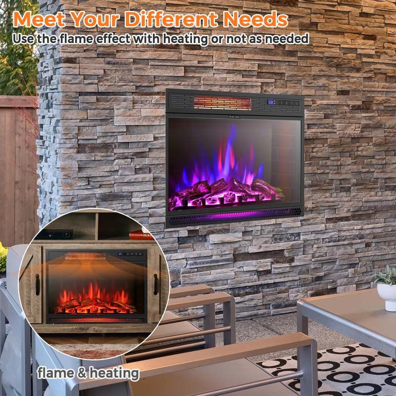 25" Recessed Electric Fireplace Heater with Flame Effect, Wall Mounted & Freestanding Electric Fireplace Insert