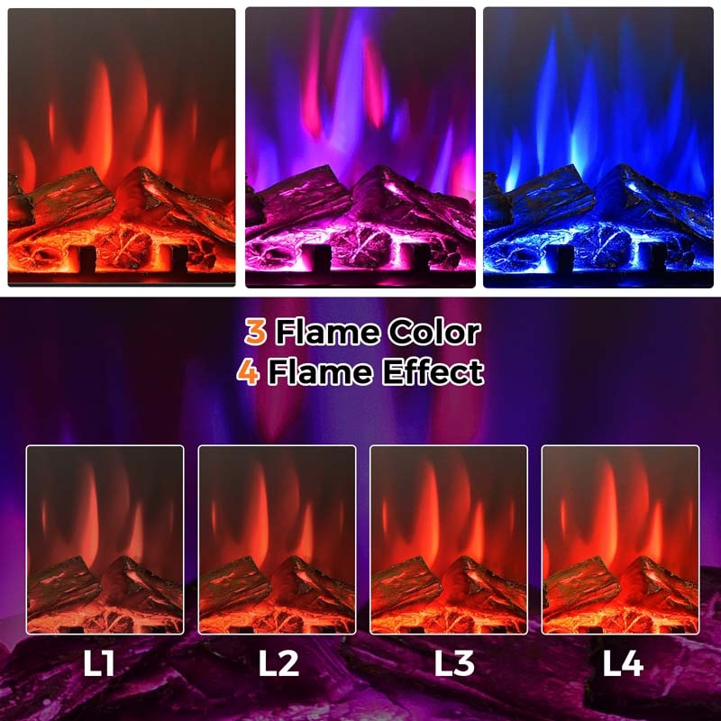 25" Recessed Electric Fireplace Heater with Flame Effect, Wall Mounted & Freestanding Electric Fireplace Insert
