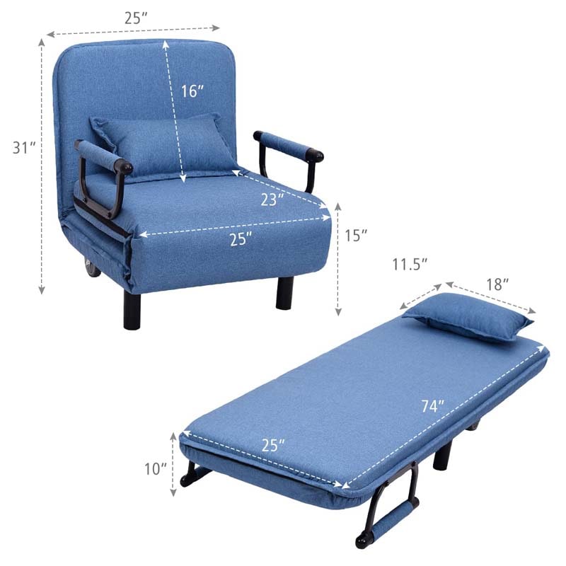 26.5" Convertible Sofa Bed Folding Arm Chair Sleeper Leisure Recliner Lounge Couch