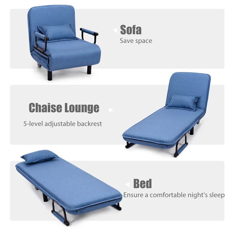 26.5" Convertible Sofa Bed Folding Arm Chair Sleeper Leisure Recliner Lounge Couch