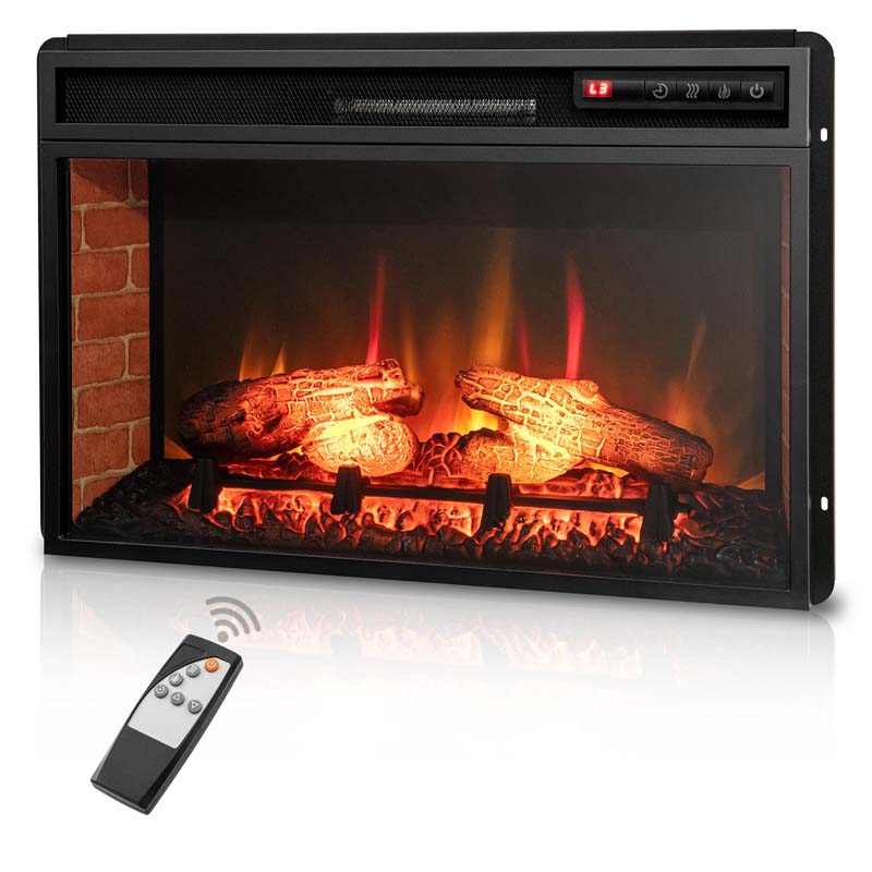 26" 4777 BTU Electric Fireplace Insert for TV Stand, 1400W Recessed Freetanding Fireplace Heater with 3-Level Flame, Remote