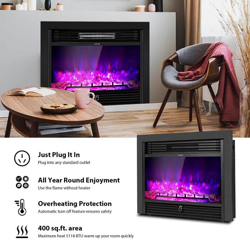 28.5" 1500W Recessed Electric Fireplace Insert with Flame Effects, Wall Mounted Electric Fireplace Heater