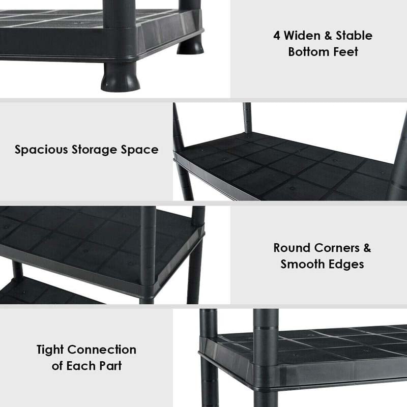 28"L x 15"W x 67"H 5-Tier Plastic Storage Shelving Rack, Freestanding Multi-Use Shelving Unit Organizer
