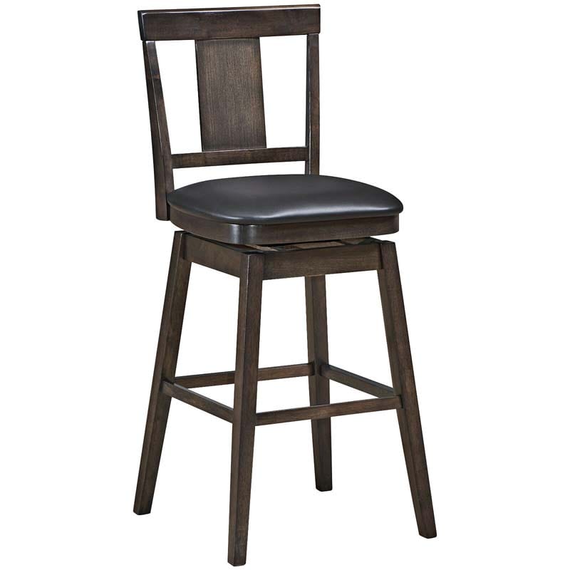 24"/29" Classic Wooden Swivel Bar Stool Leather Padded Bar Height Chair with Slat Back & Rubber Wood Legs