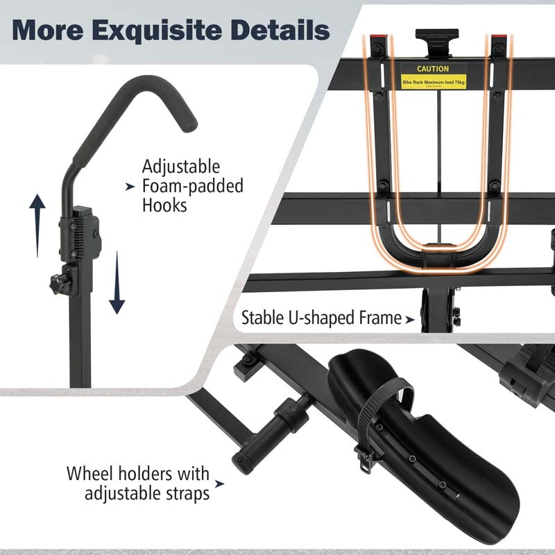 2 Inch Foldable Hitch Mount Bike Rack 2 Bikes Platform Style Carrier with Tilt-able Design for Easy Trunk Access