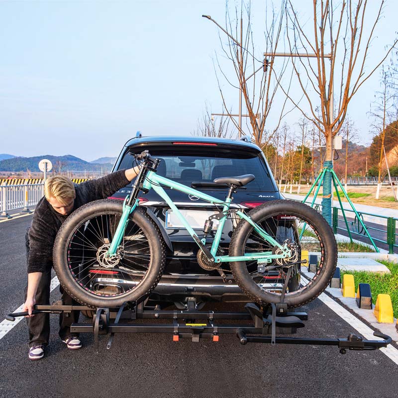2 Inch Foldable Hitch Mount Bike Rack 2 Bikes Platform Style Carrier with Tilt-able Design for Easy Trunk Access