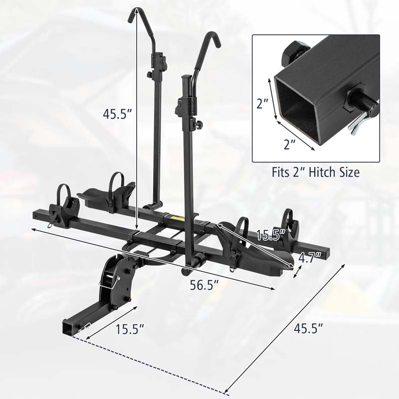 2 Inch Foldable Hitch Mount Bike Rack 2 Bikes Platform Style Carrier with Tilt-able Design for Easy Trunk Access