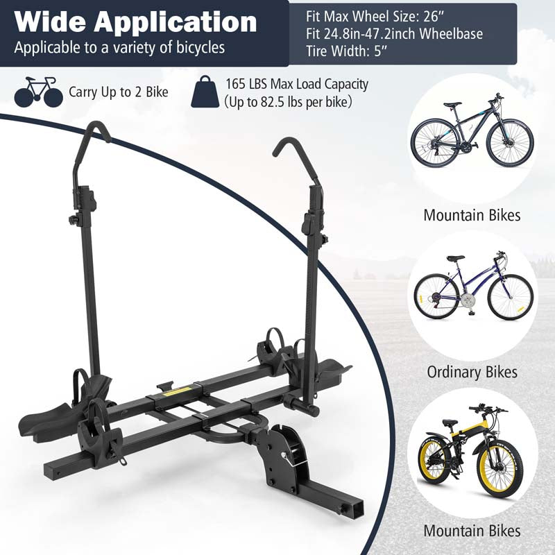 2 Inch Foldable Hitch Mount Bike Rack 2 Bikes Platform Style Carrier with Tilt-able Design for Easy Trunk Access