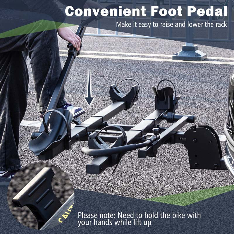 2 Inch Foldable Hitch Mount Bike Rack 2 Bikes Platform Style Carrier with Tilt-able Design for Easy Trunk Access