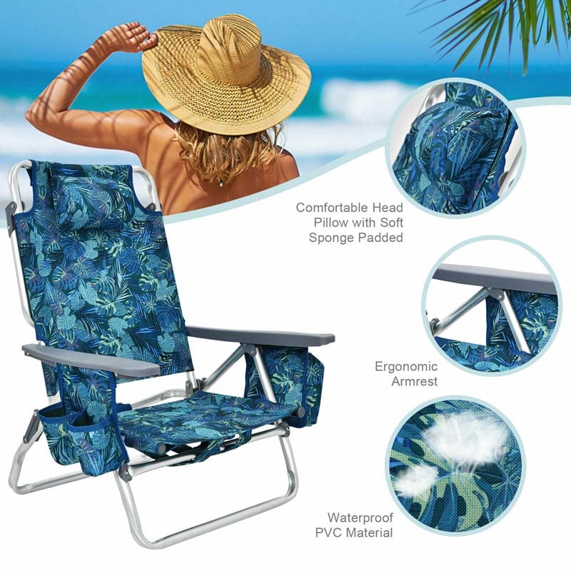 2 Pack 5-Position Outdoor Folding Backpack Beach Chair & Table Set, Patio Lawn Camping Chair Beach Sling Chair