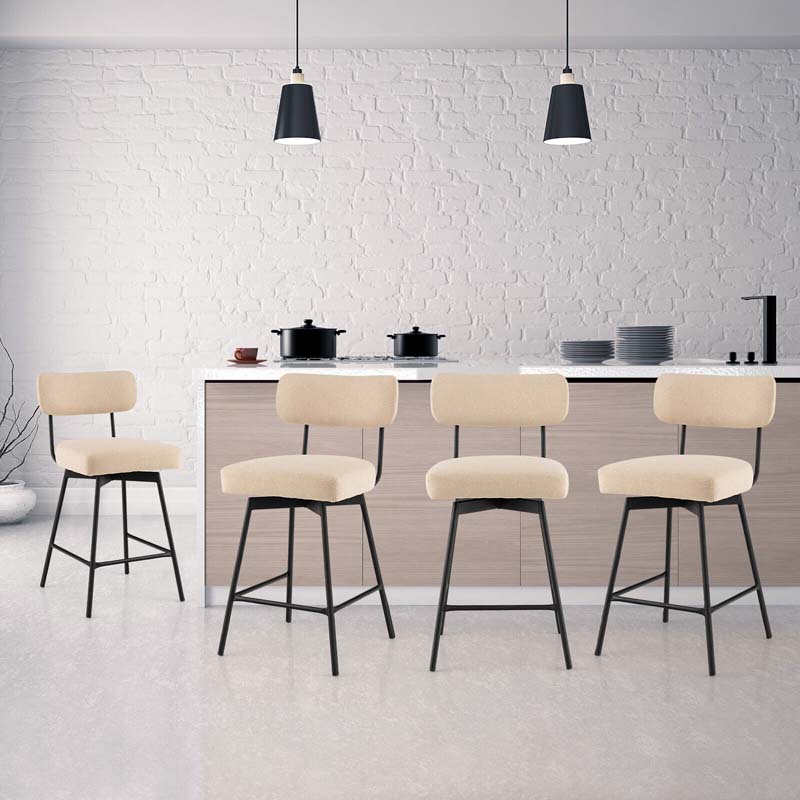 2 Pcs 360° Swivel Bar Stools 25" Upholstered Bar Height Dining Chairs with Back, Metal Legs & Footrests