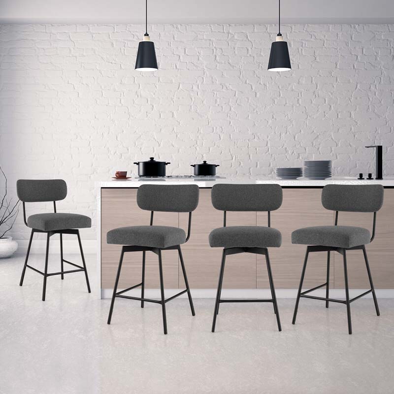 2 Pcs 360° Swivel Bar Stools 25" Upholstered Bar Height Dining Chairs with Back, Metal Legs & Footrests