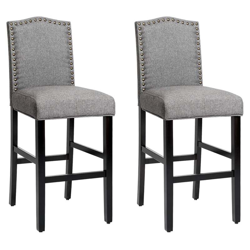 2-Pack 30" Bar Stools with Nailhead Trim, Fabric Counter Height Stools, Kitchen Dining Chairs
