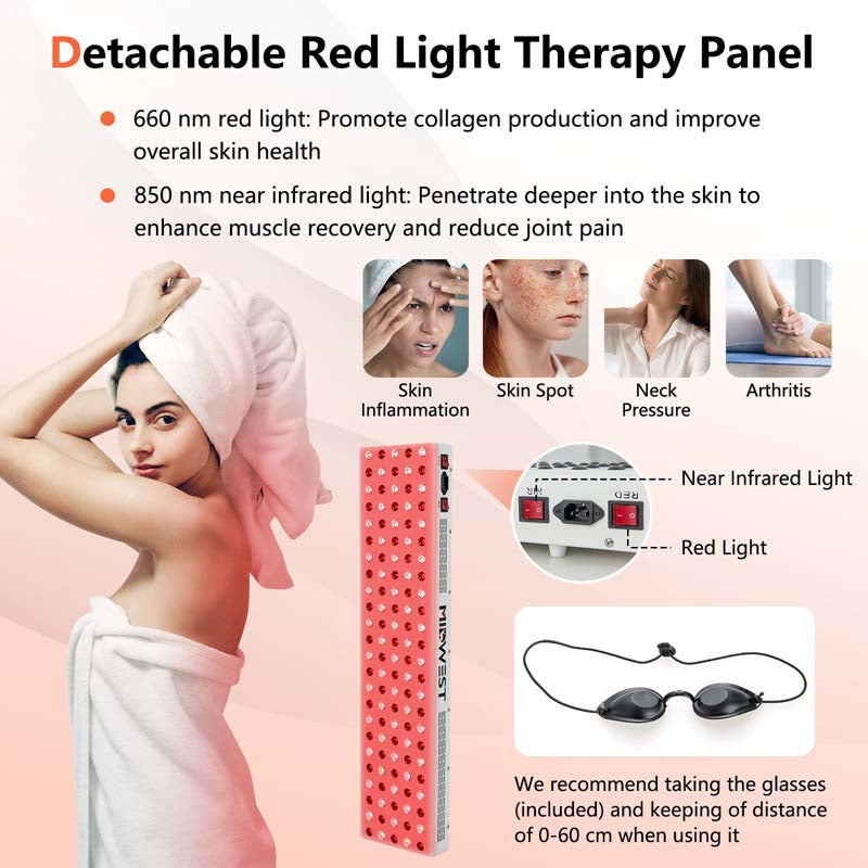 2-Person Far Infrared Wooden Sauna Room for Home, Canadian Hemlock Indoor Sauna w/Detachable Red Light Therapy Panel