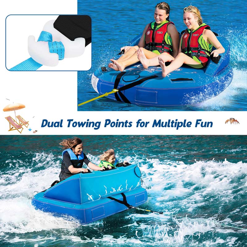 2-Person Water Sport Inflatable Towable Tubes for Boating, Sofa Style Boat Tube with Drainage, Dual Front & Back Tow Points