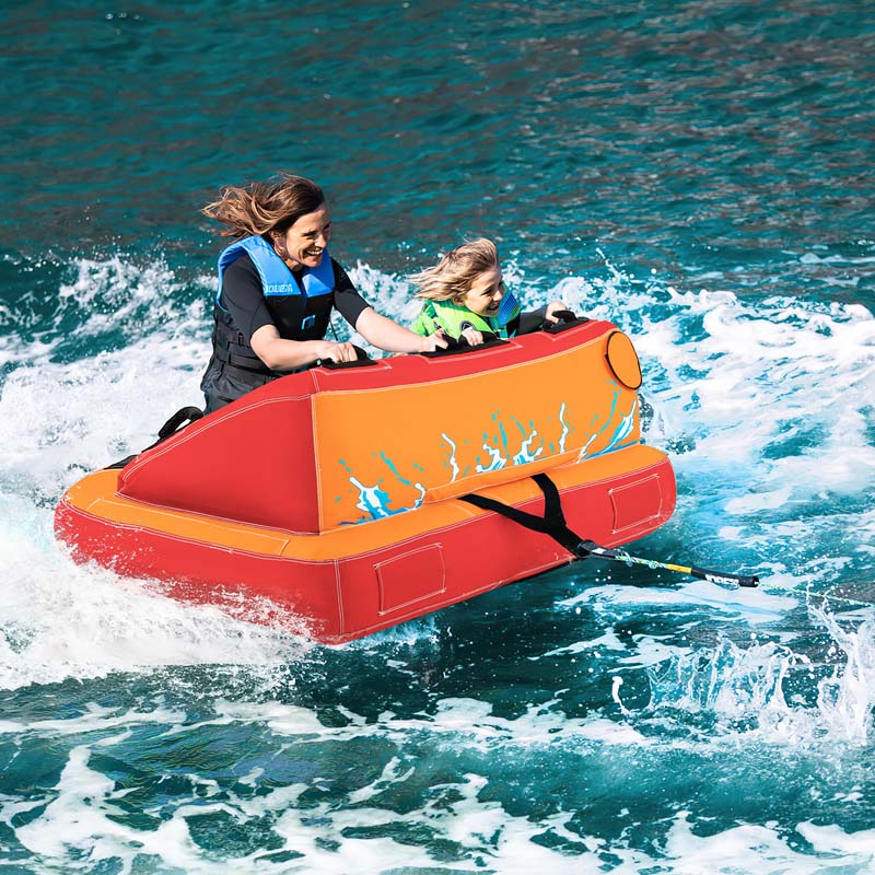 2-Person Water Sport Inflatable Towable Tubes for Boating, Sofa Style Boat Tube with Drainage, Dual Front & Back Tow Points