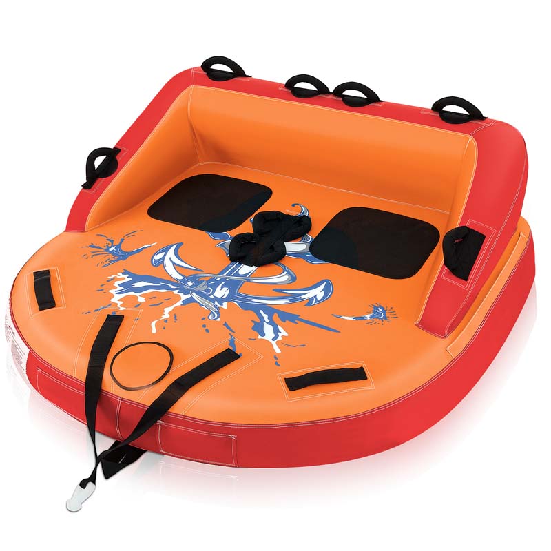 2-Person Water Sport Inflatable Towable Tubes for Boating, Sofa Style Boat Tube with Drainage, Dual Front & Back Tow Points