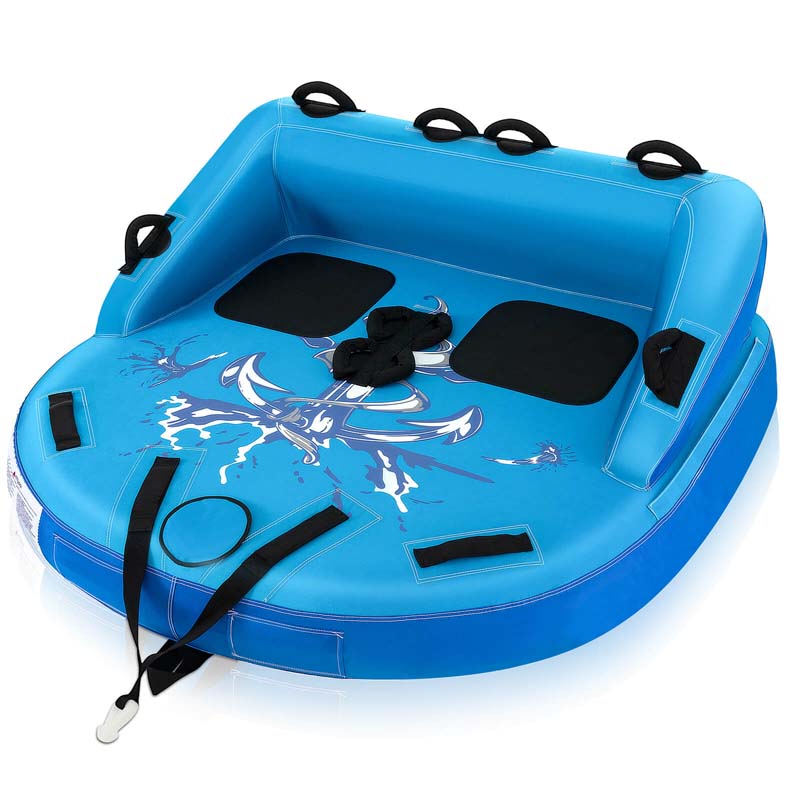 2-Person Water Sport Inflatable Towable Tubes for Boating, Sofa Style Boat Tube with Drainage, Dual Front & Back Tow Points
