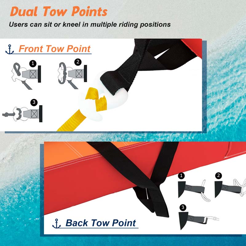 2-Person Water Sport Inflatable Towable Tubes for Boating, Sofa Style Boat Tube with Drainage, Dual Front & Back Tow Points