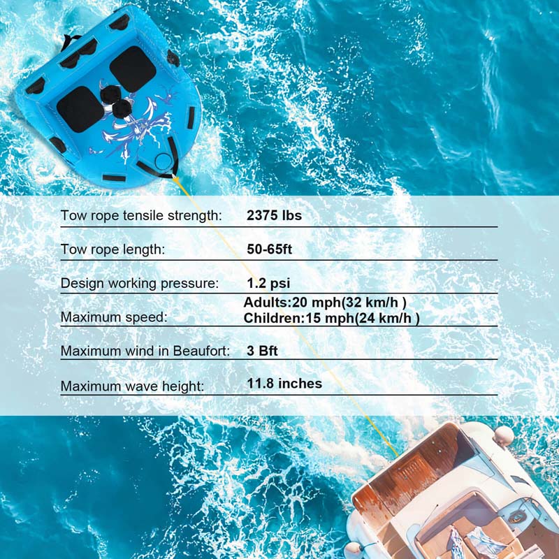 2-Person Water Sport Inflatable Towable Tubes for Boating, Sofa Style Boat Tube with Drainage, Dual Front & Back Tow Points
