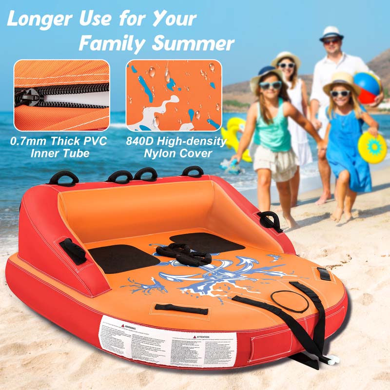 2-Person Water Sport Inflatable Towable Tubes for Boating, Sofa Style Boat Tube with Drainage, Dual Front & Back Tow Points