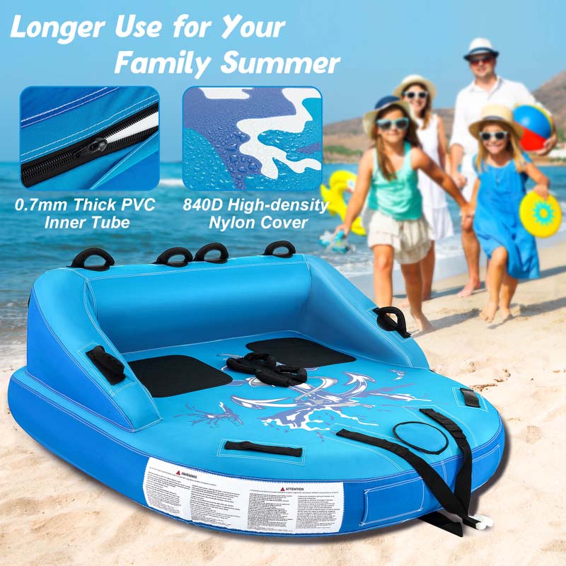 2-Person Water Sport Inflatable Towable Tubes for Boating, Sofa Style Boat Tube with Drainage, Dual Front & Back Tow Points