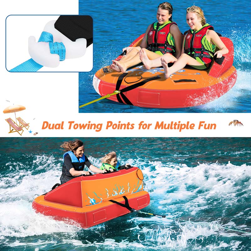 2-Person Water Sport Inflatable Towable Tubes for Boating, Sofa Style Boat Tube with Drainage, Dual Front & Back Tow Points