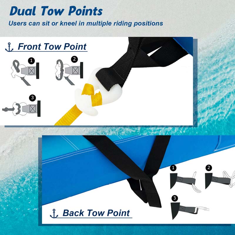 2-Person Water Sport Inflatable Towable Tubes for Boating, Sofa Style Boat Tube with Drainage, Dual Front & Back Tow Points