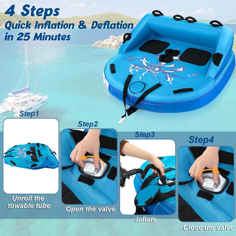 2-Person Water Sport Inflatable Towable Tubes for Boating, Sofa Style Boat Tube with Drainage, Dual Front & Back Tow Points