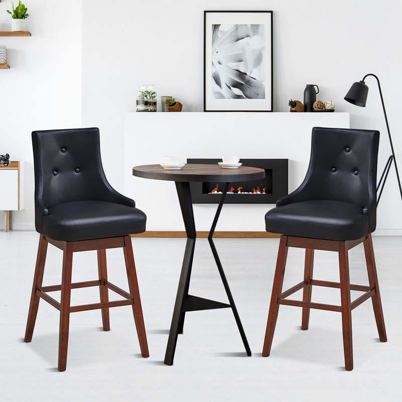 2-Pack 29" Upholstered Swivel Bar Stools with Button Tufted Backrest & Rubber Wood Legs