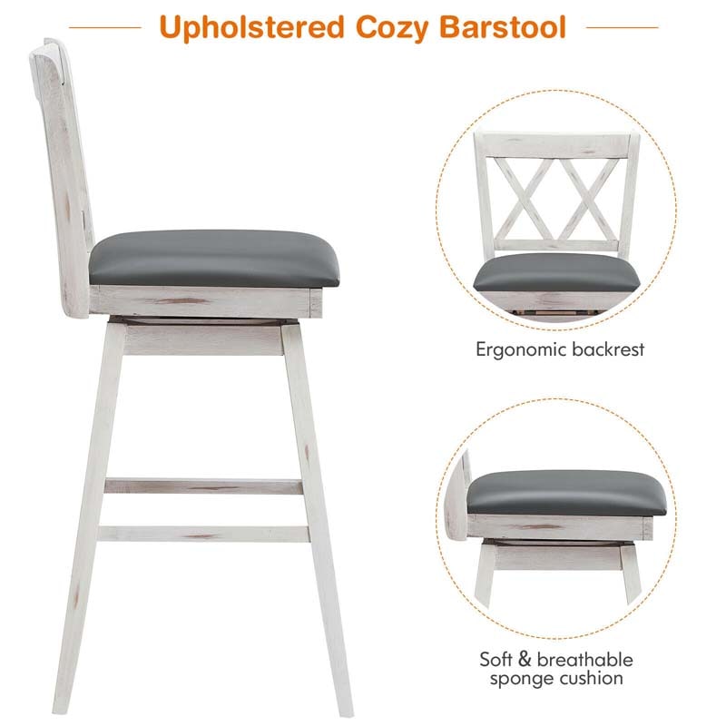 2 Pcs 29" Swivel Bar Stools with Back & Rubber Wood Legs, Upholstered Counter Height Bar Chairs for Pub