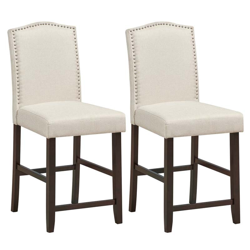 2-Pack 24" Fabric Nail Head High Back Bar Stools Counter Height Dining Chairs for Kitchen Island Pub