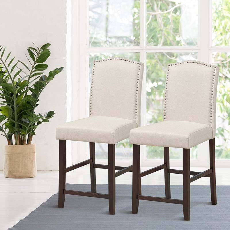 2-Pack 24" Fabric Nail Head High Back Bar Stools Counter Height Dining Chairs for Kitchen Island Pub