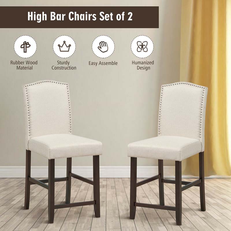 2-Pack 24" Fabric Nail Head High Back Bar Stools Counter Height Dining Chairs for Kitchen Island Pub