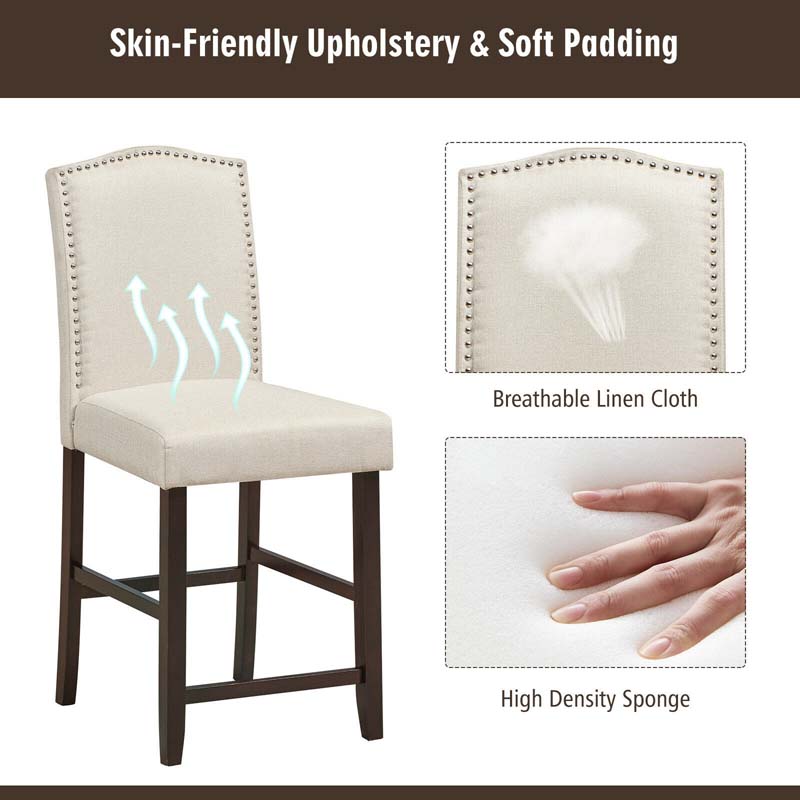 2-Pack 24" Fabric Nail Head High Back Bar Stools Counter Height Dining Chairs for Kitchen Island Pub