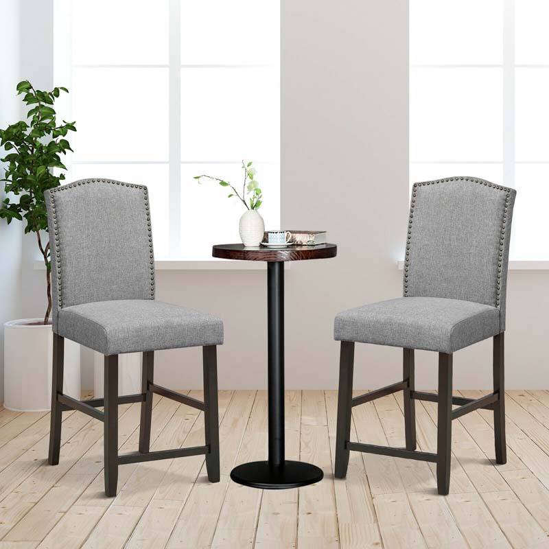 2-Pack 24" Fabric Nail Head High Back Bar Stools Counter Height Dining Chairs for Kitchen Island Pub