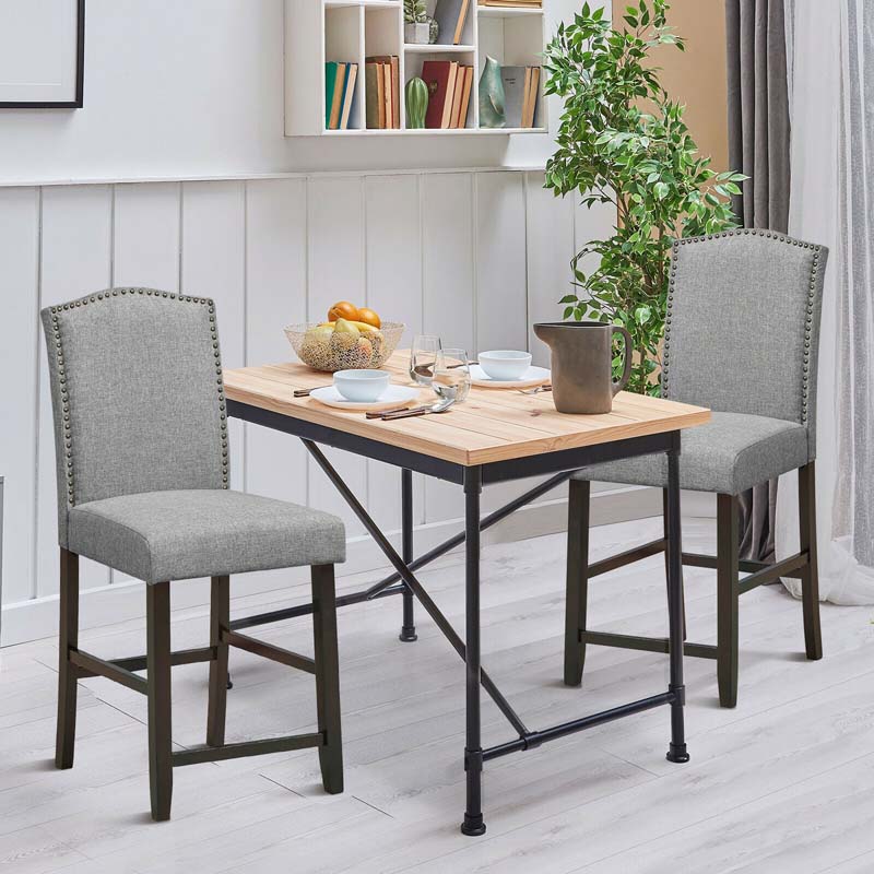 2-Pack 24" Fabric Nail Head High Back Bar Stools Counter Height Dining Chairs for Kitchen Island Pub