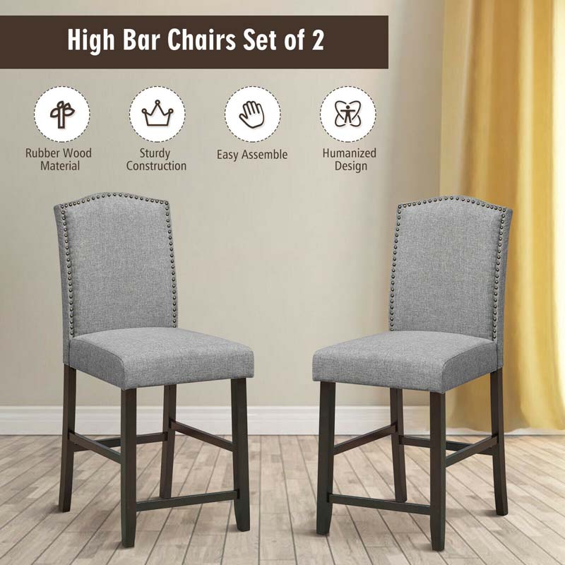 2-Pack 24" Fabric Nail Head High Back Bar Stools Counter Height Dining Chairs for Kitchen Island Pub
