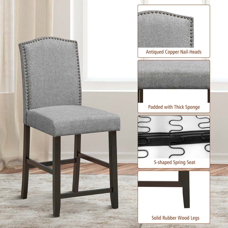 2-Pack 24" Fabric Nail Head High Back Bar Stools Counter Height Dining Chairs for Kitchen Island Pub