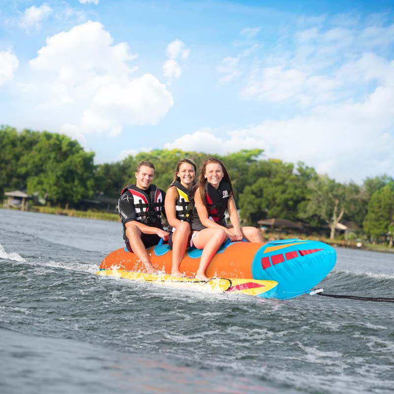 3-Person Inflatable Banana Boat with 3 EVA-padded Seats and Handles, Water Sports Towable Tubes for Boating